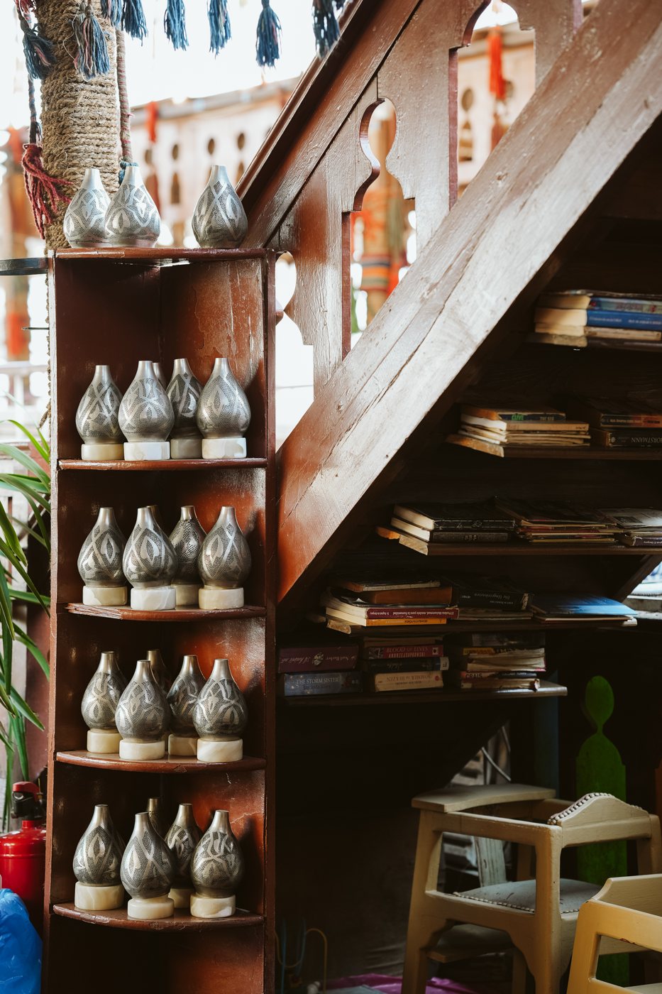 Traditional lanterns and wooden details in the dining area