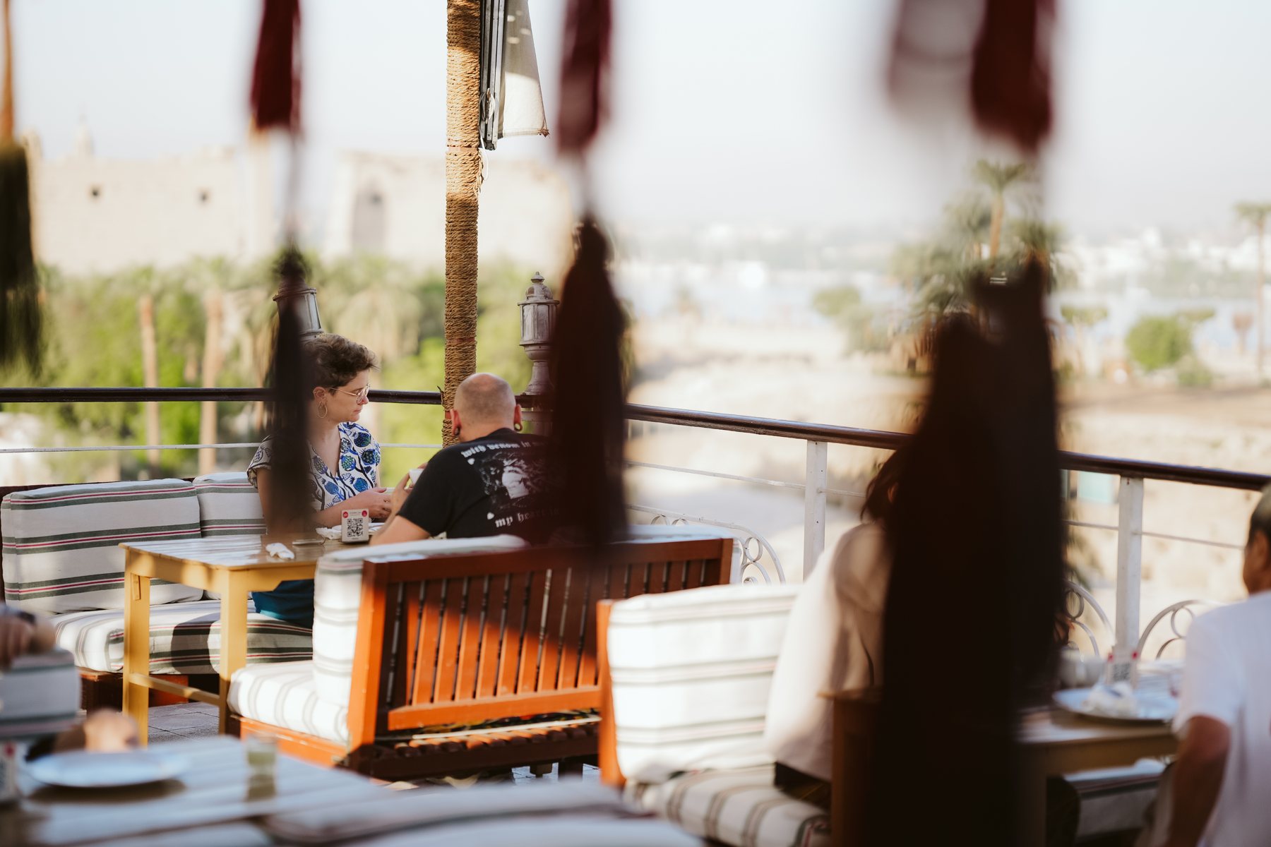 Comfortable tables on the rooftop terrace
